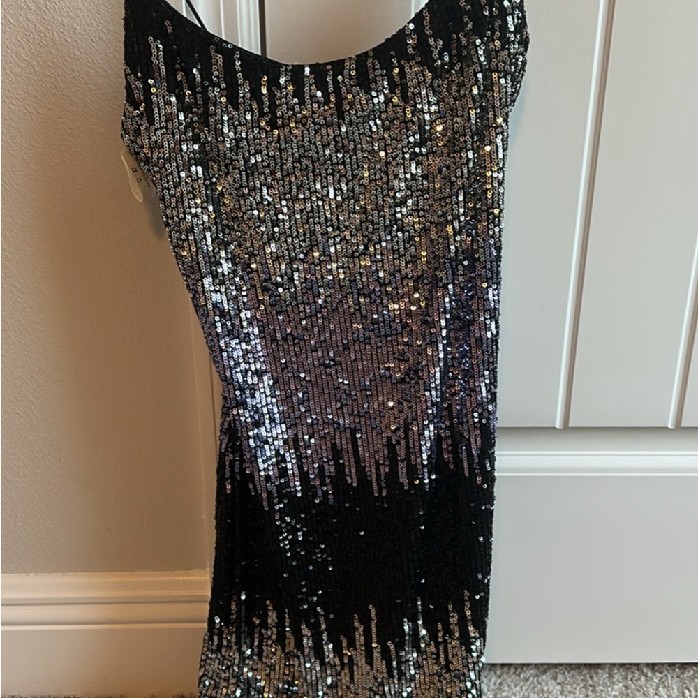 B Darlin Black and Silver Sequin One Shoulder Dress